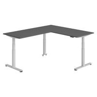 ECKSCHREIBTISCH elektrisch höhenverstellbar L-Form 220/180/74 cm in Graphitfarben/Silberfarben - Silberfarben/Graphitfarben, Holzwerkstoff (220/180/74cm) - bümö