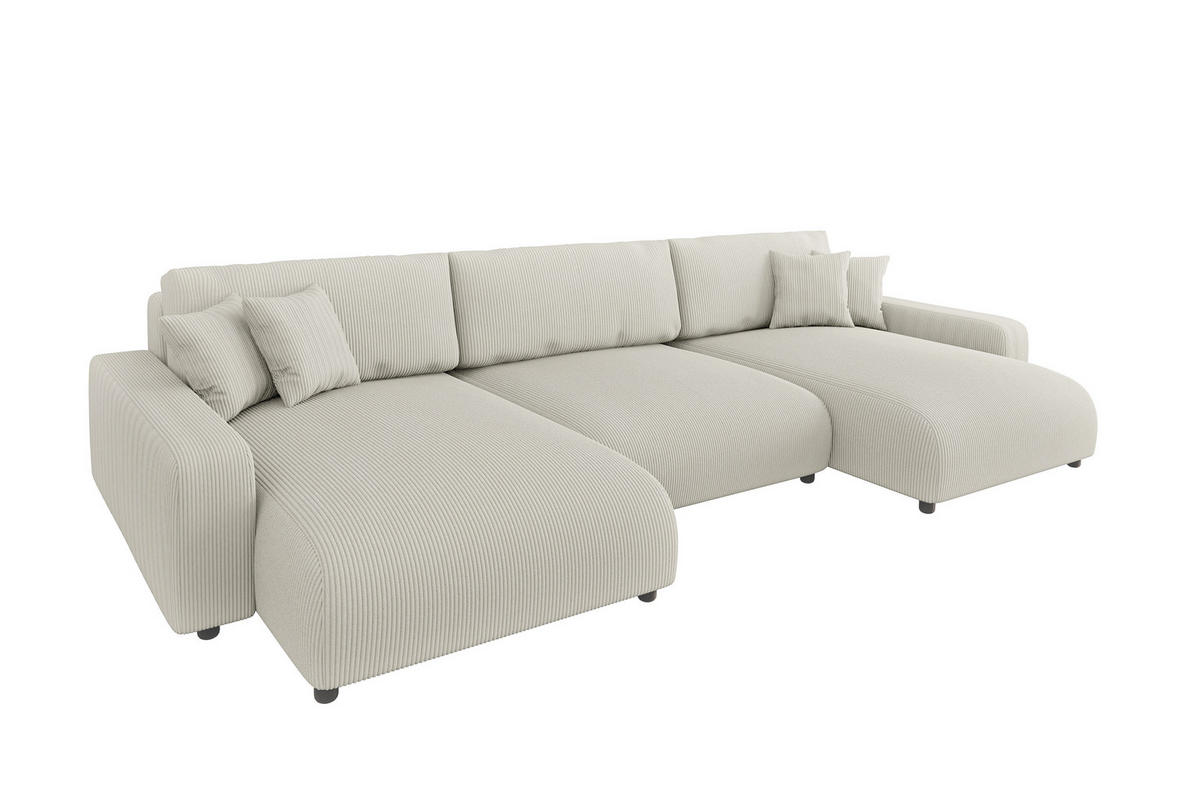 WOHNLANDSCHAFT Emma Beige Cord - Beige/Schwarz, Holz/Kunststoff (332/170cm) - S-Style Möbel