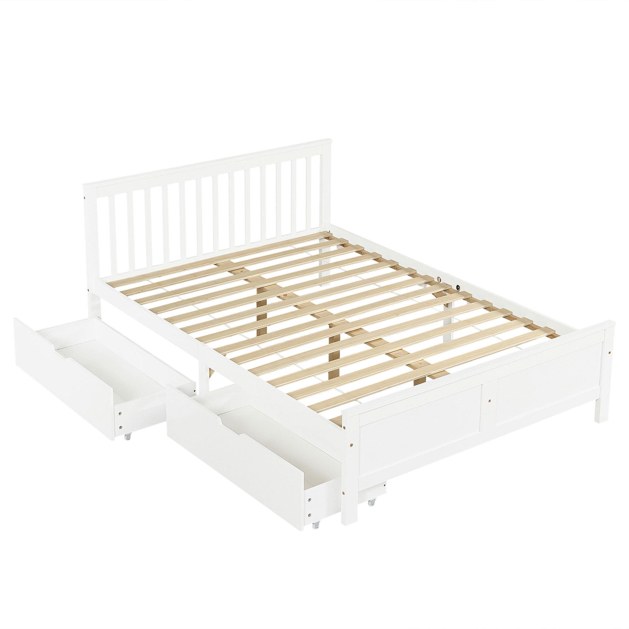 HOLZBETT 140/200 cm DE-00444, in Weiß, Schubladen, Kiefernholzrahmen - Weiß, Holz (140/200cm) - ComfortXL