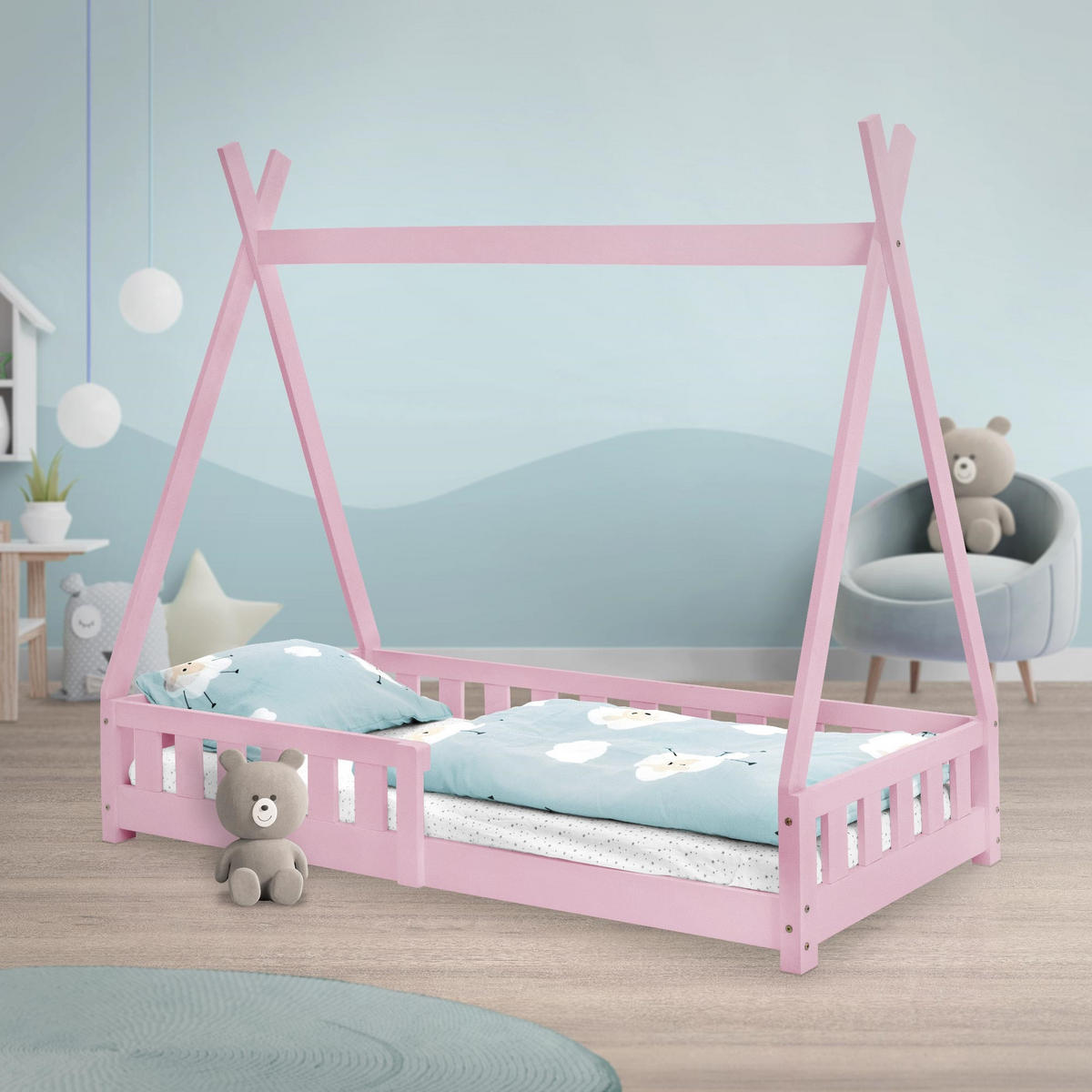 KINDERBETT Tipi 80x160 cm Rosa - Pink, Holz (80/160cm) - ML-DESIGN