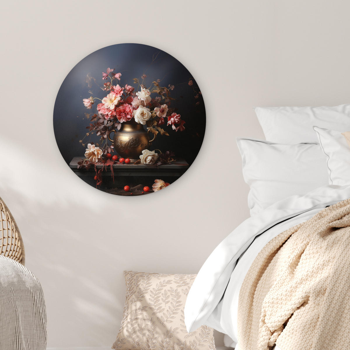 NÁSTĚNNÝ OBRAZ Zátiší - Květiny - Růže - Kytice - Váza 60x60 cm - tmavě hnědá, plast (60/60cm) - MuchoWow