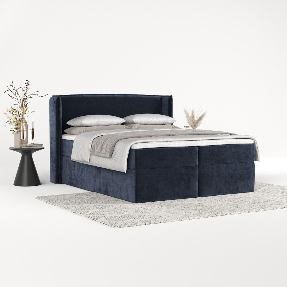 BOXBETT Viva 200/200 cm Marineblau im Lotta Stoff - Schwarz/Dunkelblau, Holz/Holzwerkstoff (200/200cm) - AltaBeds