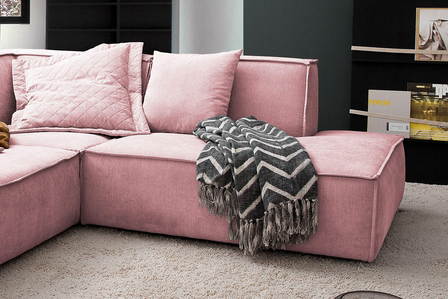 ECKSOFA SAMU Pink Webstoff - Pink/Schwarz, Textil (226/224cm) - KAWOLA