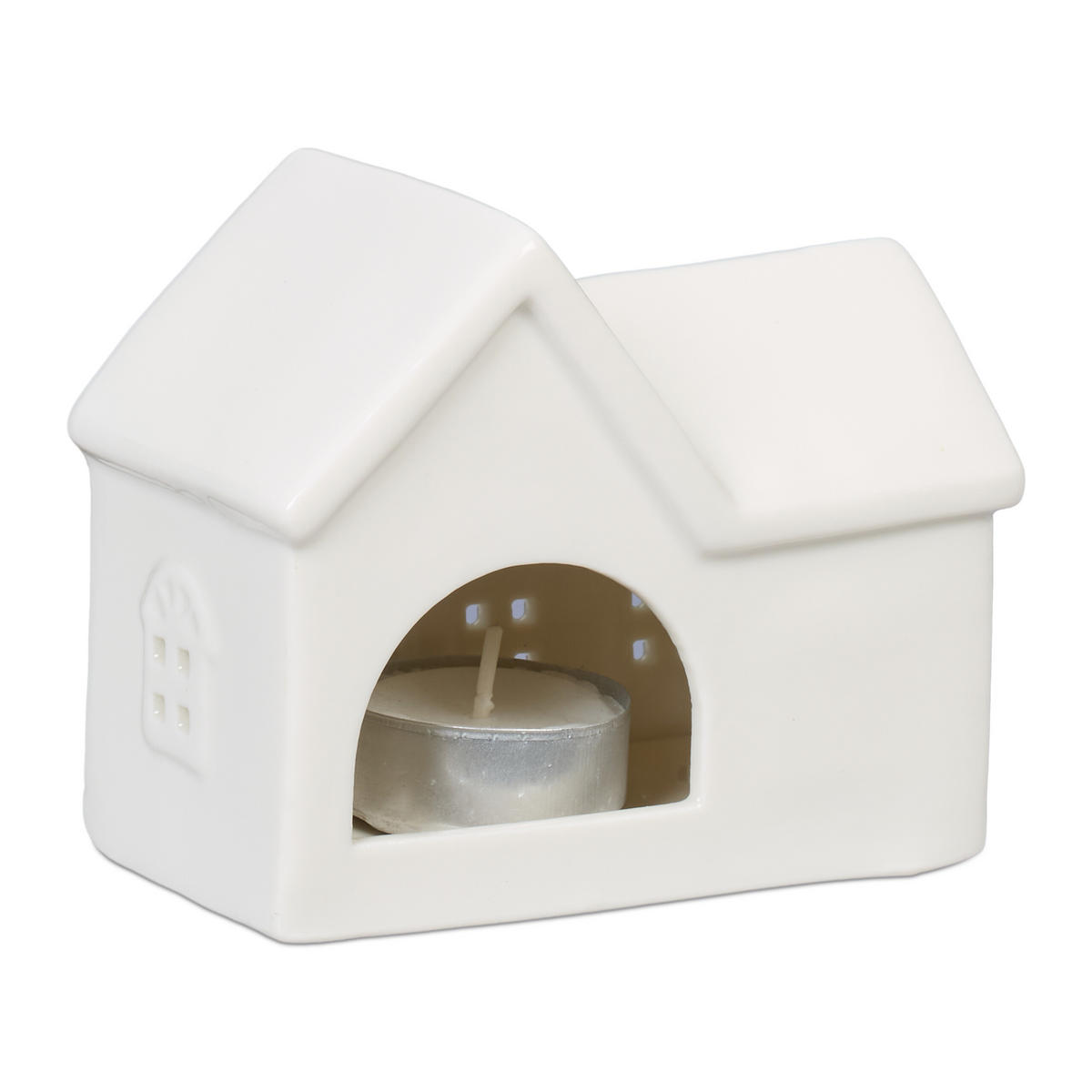 TEELICHTHAUS - Weiß, Keramik (9cm) - Relaxdays