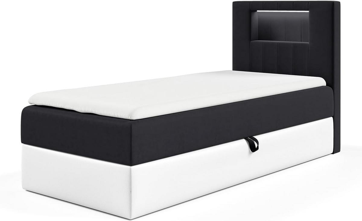 KINDERBETT GARETH 1 - Schwarz/Weiß, Holzwerkstoff (92/212cm) - Meblini