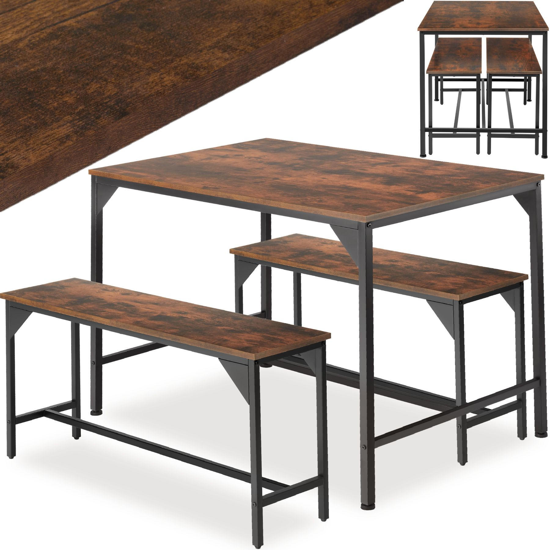 SITZGRUPPE Bolton,mit höhenverstellbaren Kunststofffüßen,Industrial Holz dunkel, rustikal - Rostfarben, Holz (130/75/100cm) - tectake