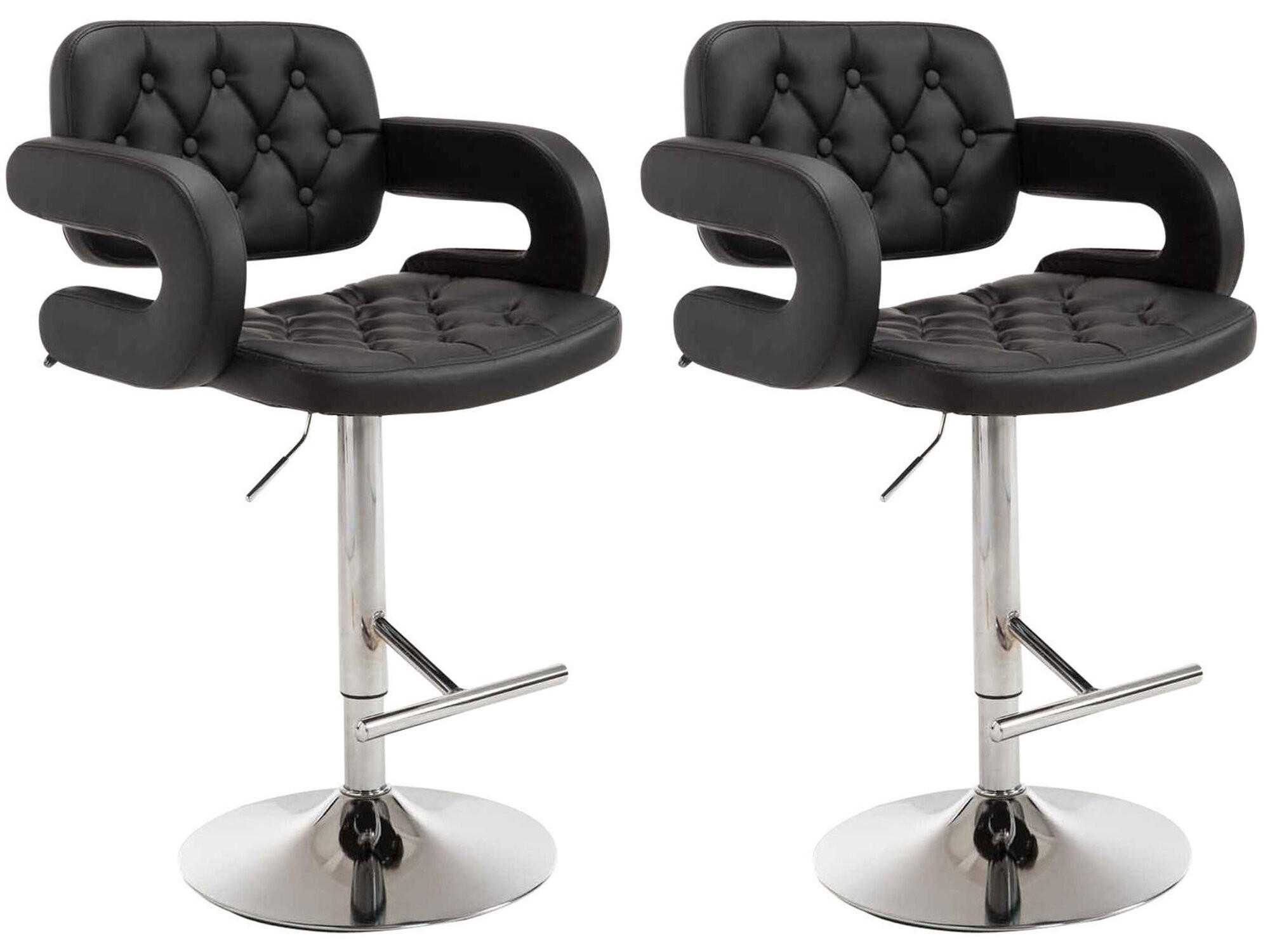 BARHOCKER Dubai, 2er Set, Gestell Metall in Chromoptik, Kunstleder schwarz, - Chromfarben/Schwarz, Kunststoff/Textil (52/100/55cm) - TPFLiving