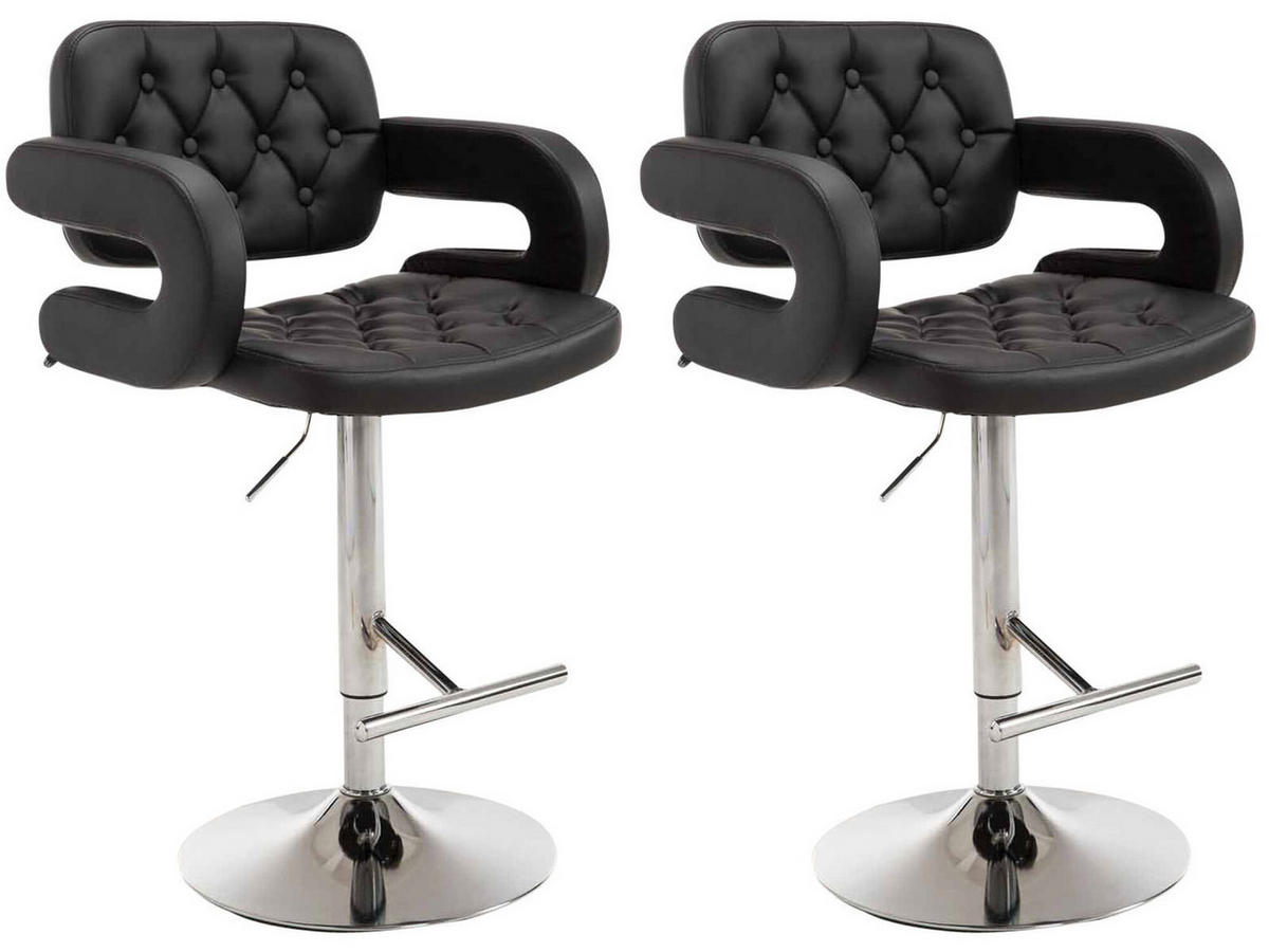 BARHOCKER Dubai, 2er Set, Gestell Metall in Chromoptik, Kunstleder schwarz, - Chromfarben/Schwarz, Kunststoff/Textil (52/100/55cm) - TPFLiving