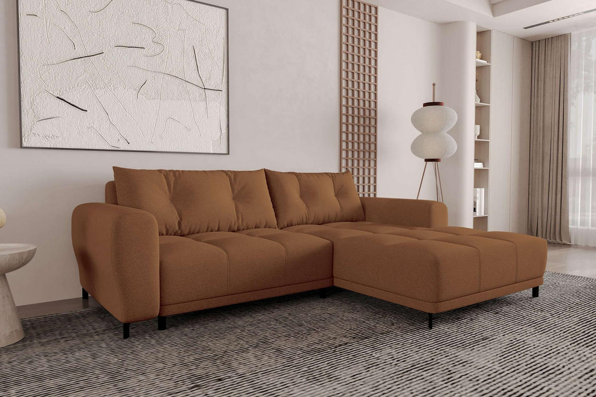 ECKSOFA Massimo Strukturstoff Rostfarben inkl. Schlaffunktion Rechts - Rostfarben/Schwarz, Textil/Metall (246/177cm) - 99rooms