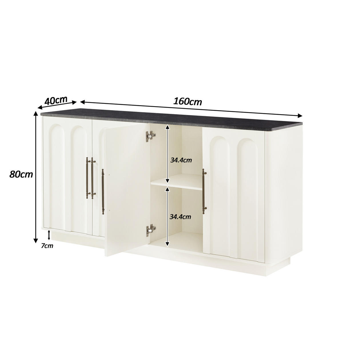 SIDEBOARD 160/40/80 cm weiß-schwarz aus MDF mit Soft-Close - Weiß, Holzwerkstoff (40/80/160cm) - OKWISH