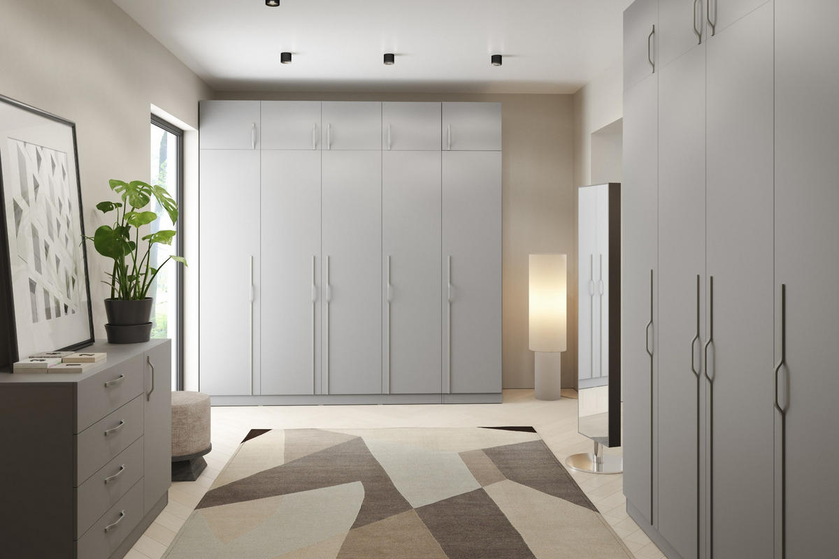 DREHTÜRENSCHRANK BRISSO BR1 200/210/60,5 cm in Platingrau mit Metallgriffen und Schubladen - Grau, Holzwerkstoff/Metall (200/210/61cm) - Deine Möbel 24