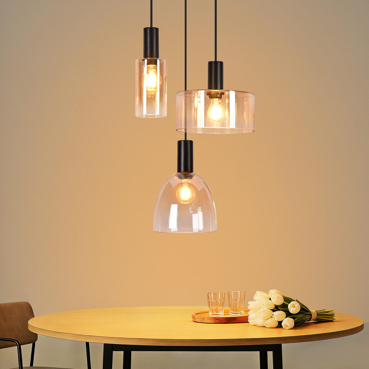 PENDELLEUCHTE Krell 22/25/180 cm - Bernsteinfarben/Schwarz, Glas/Metall (22/25/180cm) - ZMH
