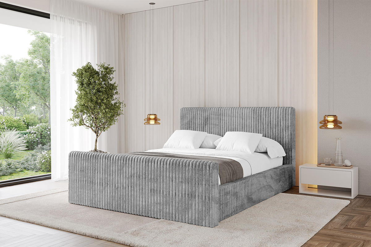 POLSTERBETT mit Bettkasten, Fußteil und Lattenrost, Boxbett ohne Matratze - ALOVA-Z-V1 180x200 Hellgrau - Hellgrau, Holzwerkstoff/Textil (180/200cm) - ALTDECOR