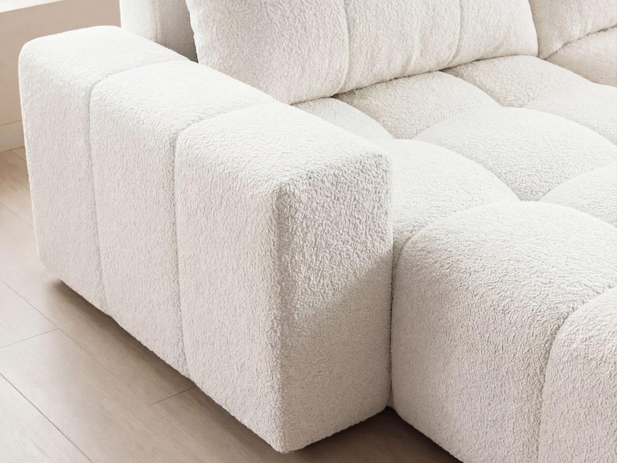 ECKSOFA Bresso Bouclé-Stoff Creme - Creme, Holz/Textil (255/168cm) - Graingold