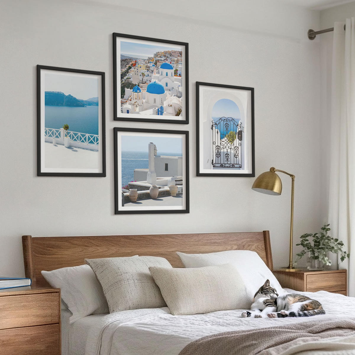 WANDBILDER 4er-Set - 50x50 cm & 40x60 cm Schwarzer Rahmen - Gebäude am Weißen Meer, Griechenland - Schwarz, Kunststoff (50/50cm) - ArtPrintCave