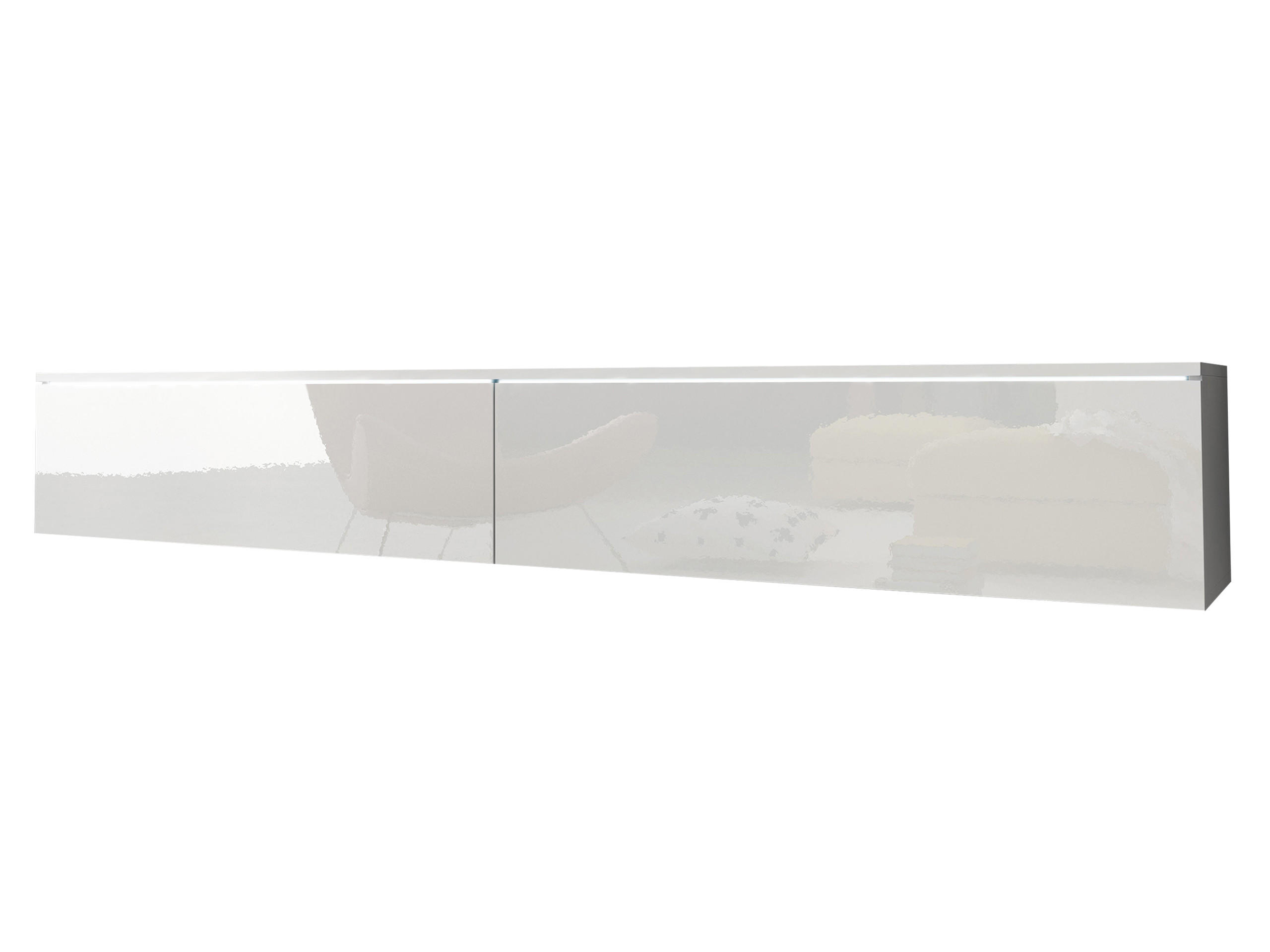 TV-LOWBOARD D180 mit weißer LED Beleuchtung - Weiß Hochglanz/Silberfarben, Holzwerkstoff/Kunststoff (180/30/33cm) - MIRJAN24