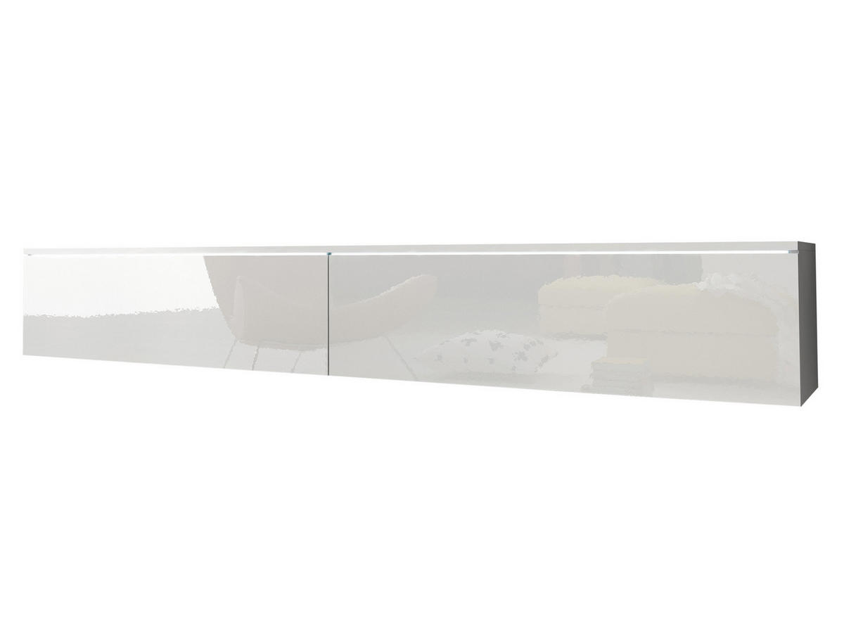 TV-LOWBOARD D180 mit weißer LED Beleuchtung - Weiß Hochglanz/Silberfarben, Holzwerkstoff/Kunststoff (180/30/33cm) - MIRJAN24