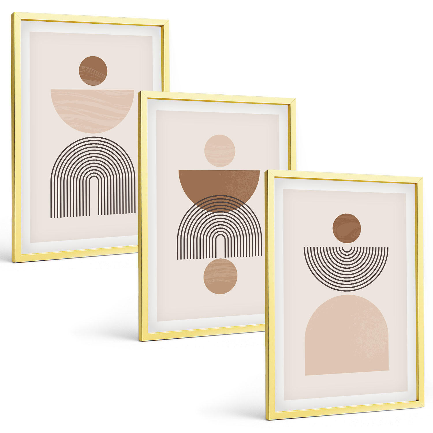 BILDER SET 3er Set - 40x60 cm Goldrahmen - Abstrakte braune Formen - Goldfarben, Kunststoff (40/60cm) - TULUP
