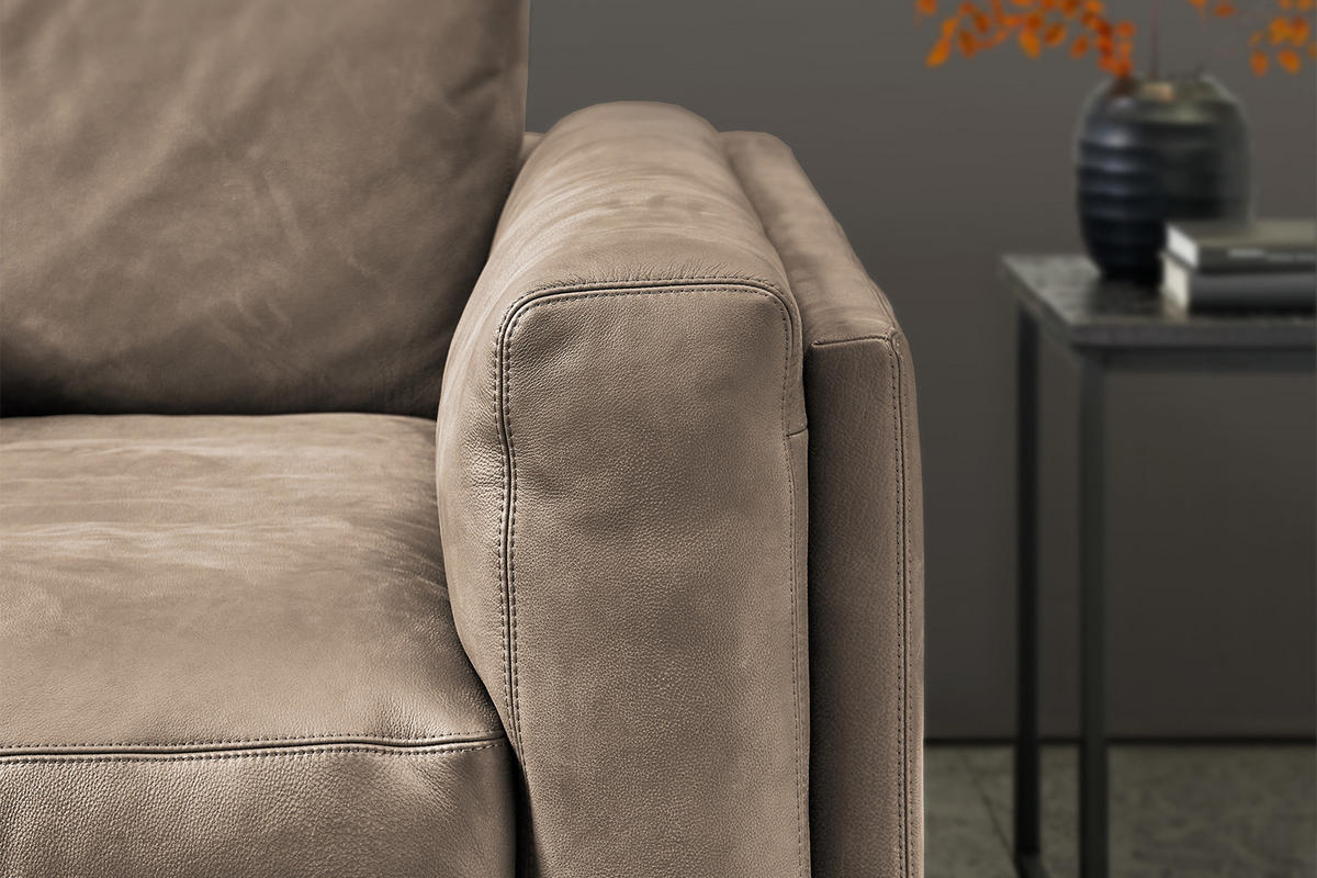 BIG SOFA RAINA Taupe Leder - Taupe/Schwarz, Leder/Kunststoff (294/85/150cm) - KAWOLA