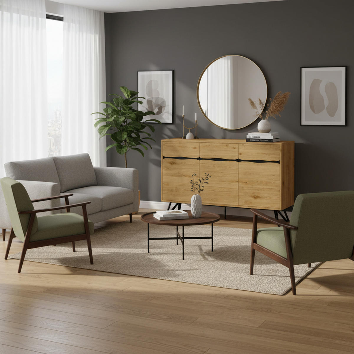 SIDEBOARD Eiche Nachbildung mit 4 Türen und Stabilem Gestell - Eichefarben, Holzwerkstoff/Metall (140/75.5/40cm) - Urban Meuble