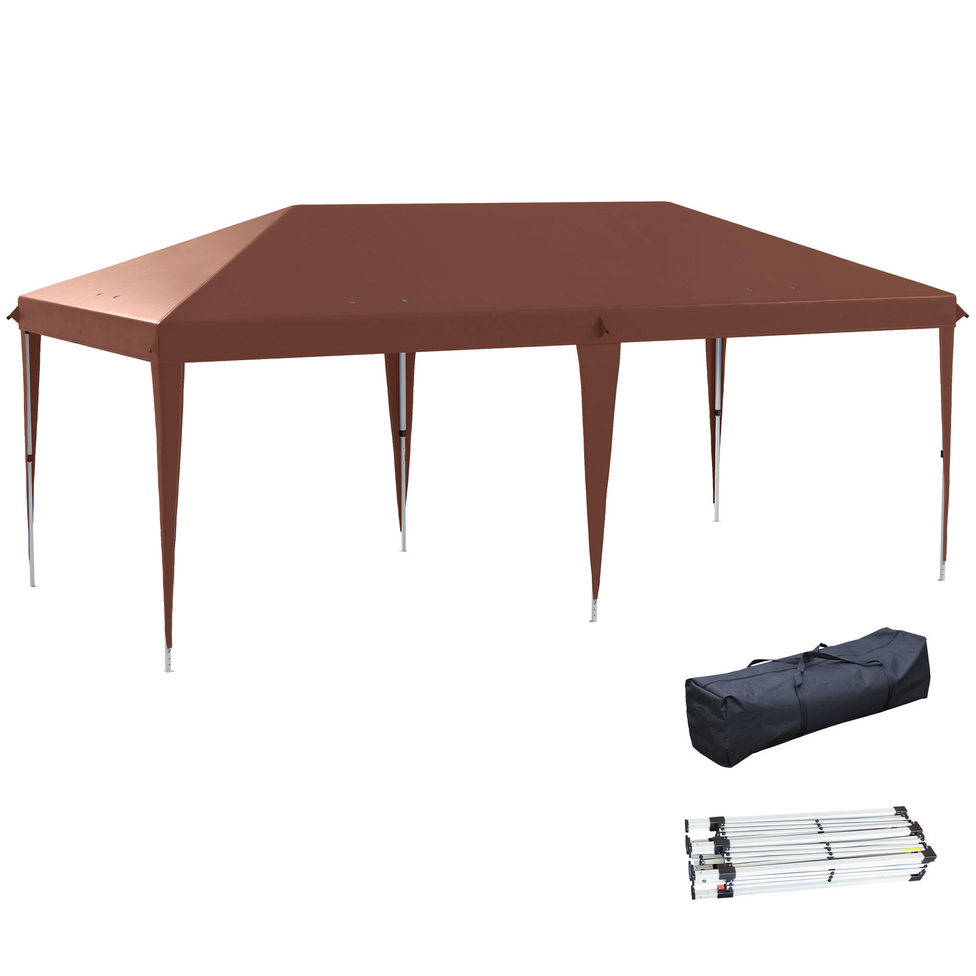 PAVILLON, faltbar mit 3-fach verstellbarer Höhe, 6x3 m, Kaffee - Braun, Metall (295/270/585cm) - Vallsero
