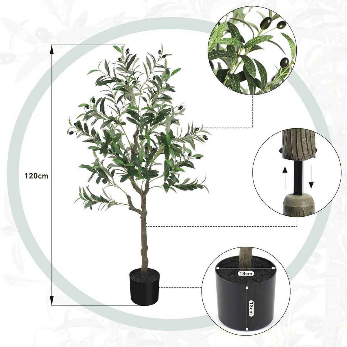 KUNSTBAUM Olivenbaum 120 cm - Olivgrün, Kunststoff (120cm)