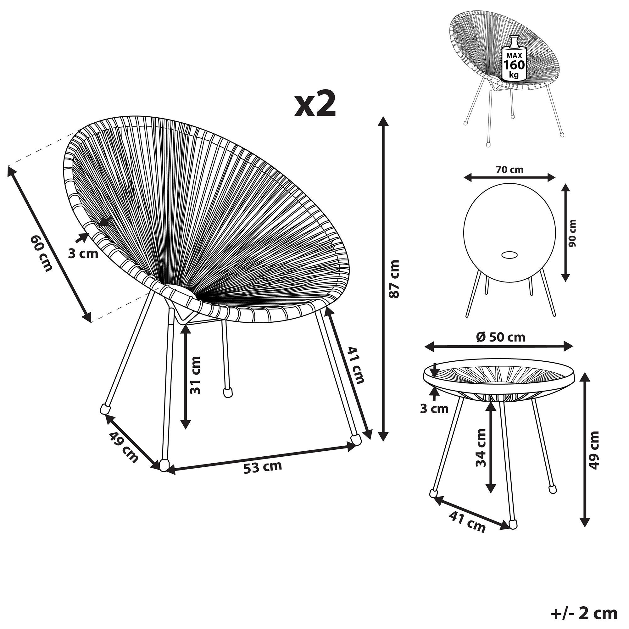 Thumbnail - Beliani Balkonset, Dunkelgrau, Schwarz, Kunststoff, 2-Sitzer, Balkonmöbel, Balkonmöbel-Sets