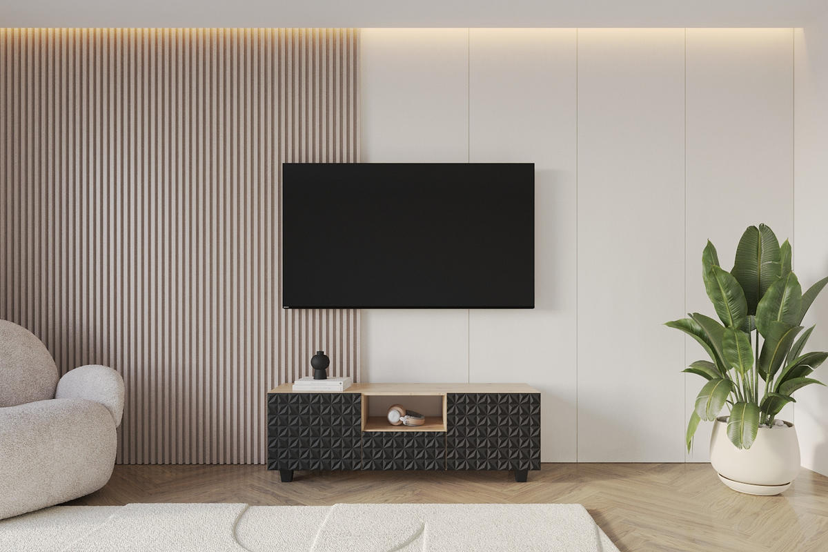 LOWBOARD VIRA-S 140x40x41 cm - Artisan / Schwarz - Schwarz, Holzwerkstoff (140/50/41cm) - ALTDECOR