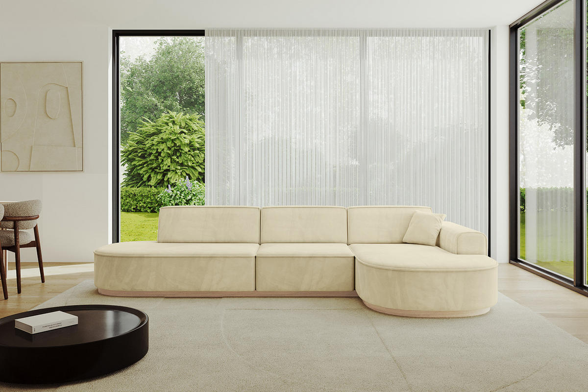 ECKSOFA Ottomane Rechts MARI-L2-v1 - 328x171x83 cm Beige Velours - Beige, Holzwerkstoff/Textil (171/328cm) - ALTDECOR