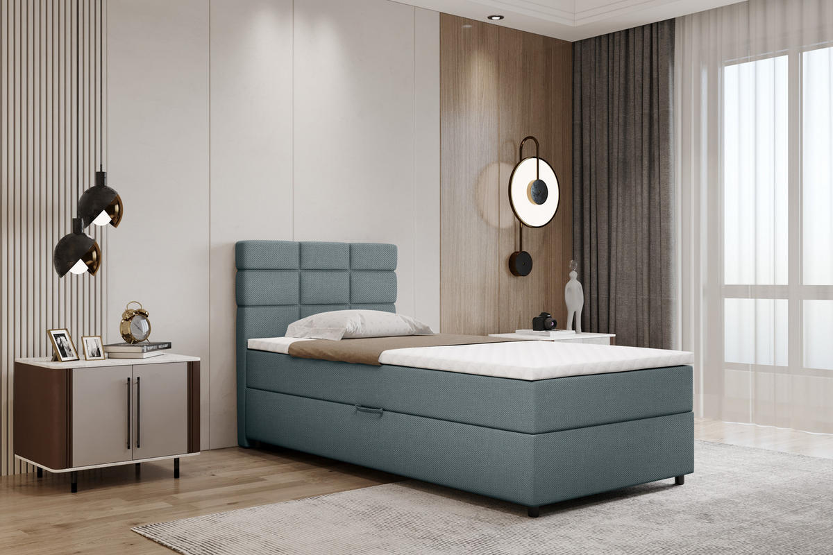 BOXBETT Reve 100 x 200 cm mit Bettkasten und Lattenrost ohne matratze - hellblau - Hellblau, Holz (100/200cm) - Panda Möbel