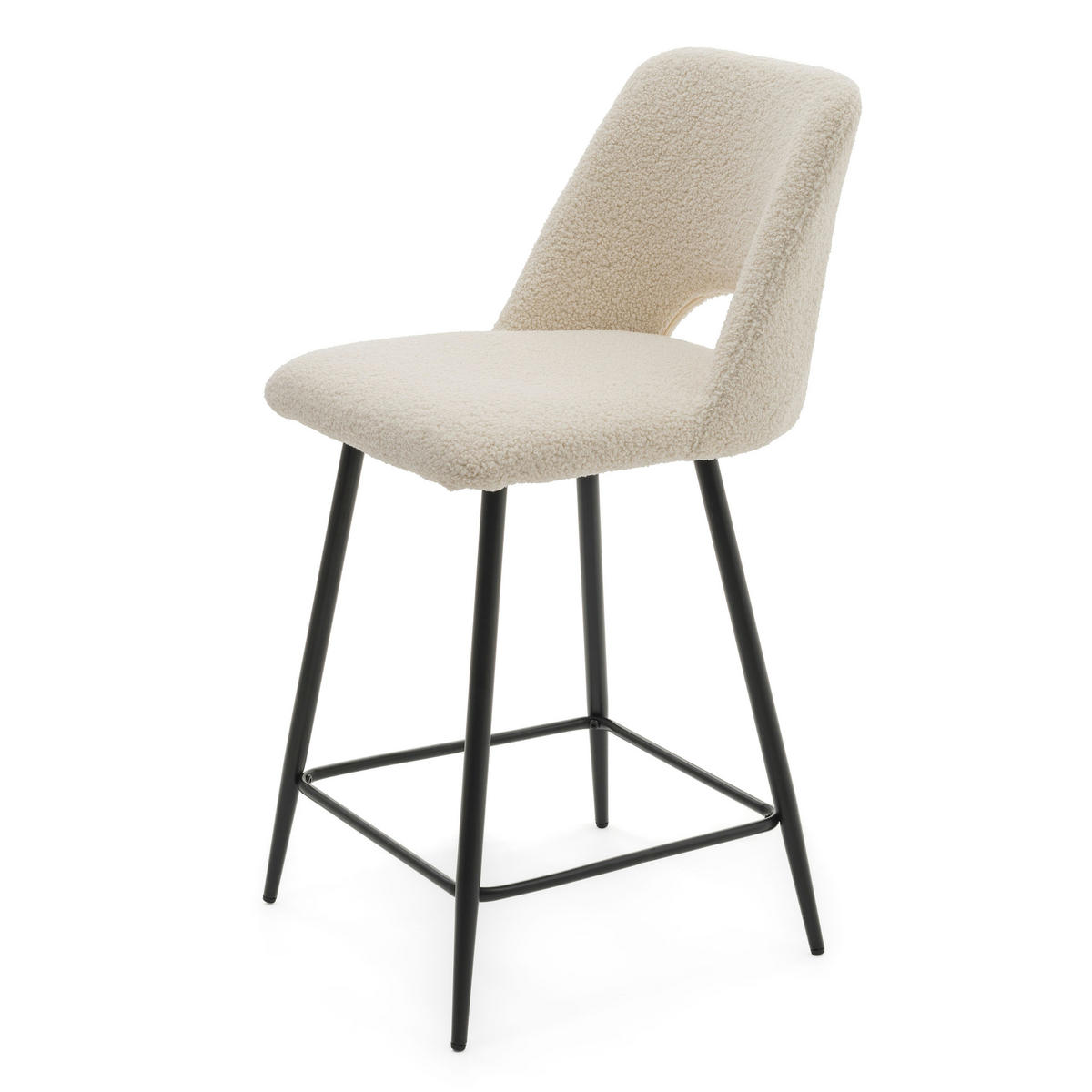 BARHOCKER ORO gepolsterter mit Steppung - hellbeige - Boucle - Ecru/Schwarz, Textil/Metall (48/94/55cm) - NEW HOME