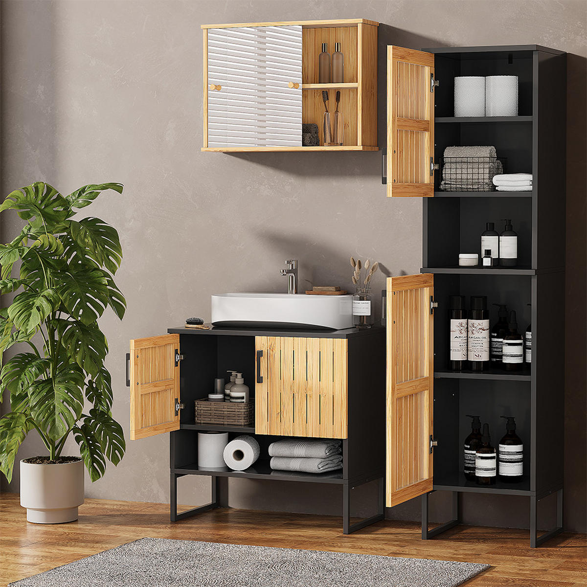 KOUPELNOVÝ NÁBYTEK Vayra Bambus - černá/zelená barva, kompozitní dřevo (60/65.5/33cm) - Vicco