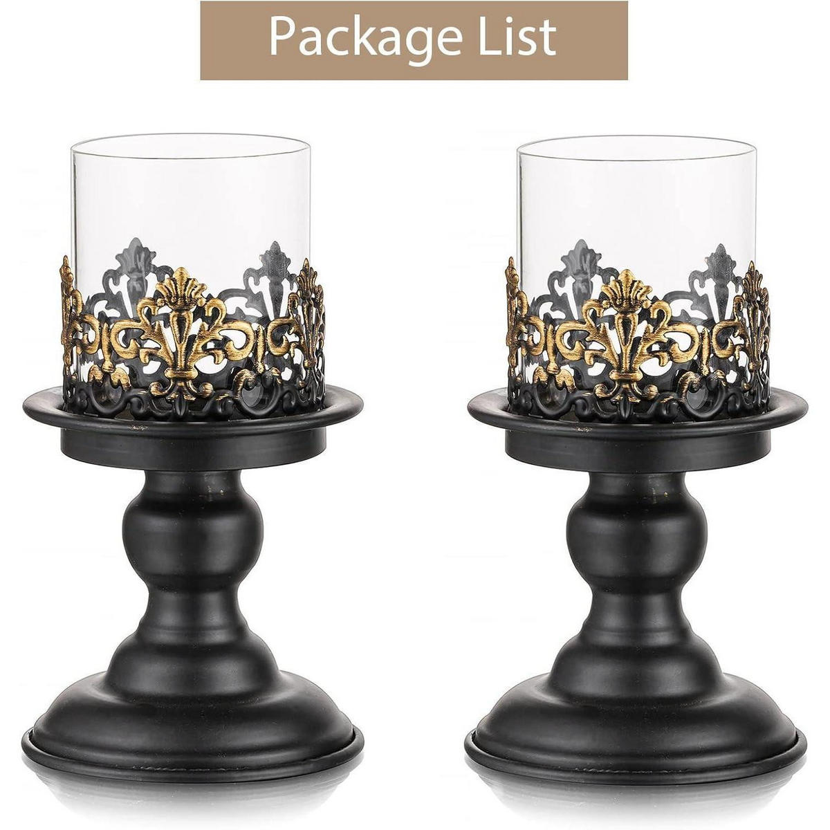 KERZENSTÄNDER 2-teiliges Set Metall Schwarz Matt mit Glas - Multicolor, Metall (11.5/20.5/11.5cm)