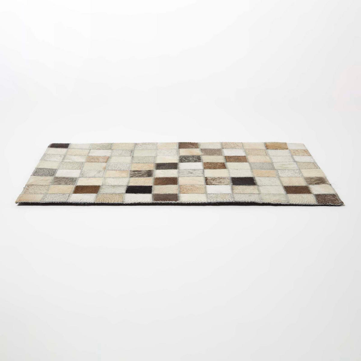 TISCHSET 4er-Set grau-beige, Patchwork-Karo, Fell & Leder, 30/46 cm - Grau, Leder (30/46cm) - Homescapes