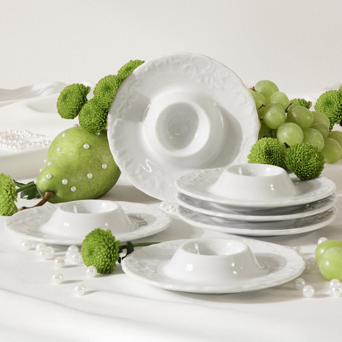 EIERBECHER Cmielow Rococo 6-tlg - Weiß, Keramik (20/3/20cm) - KONSIMO®