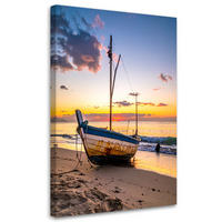 BILD auf Leinwand, Boot Strand Meer Sonnenuntergang - Orange, Textil (80/120cm) - Feeby