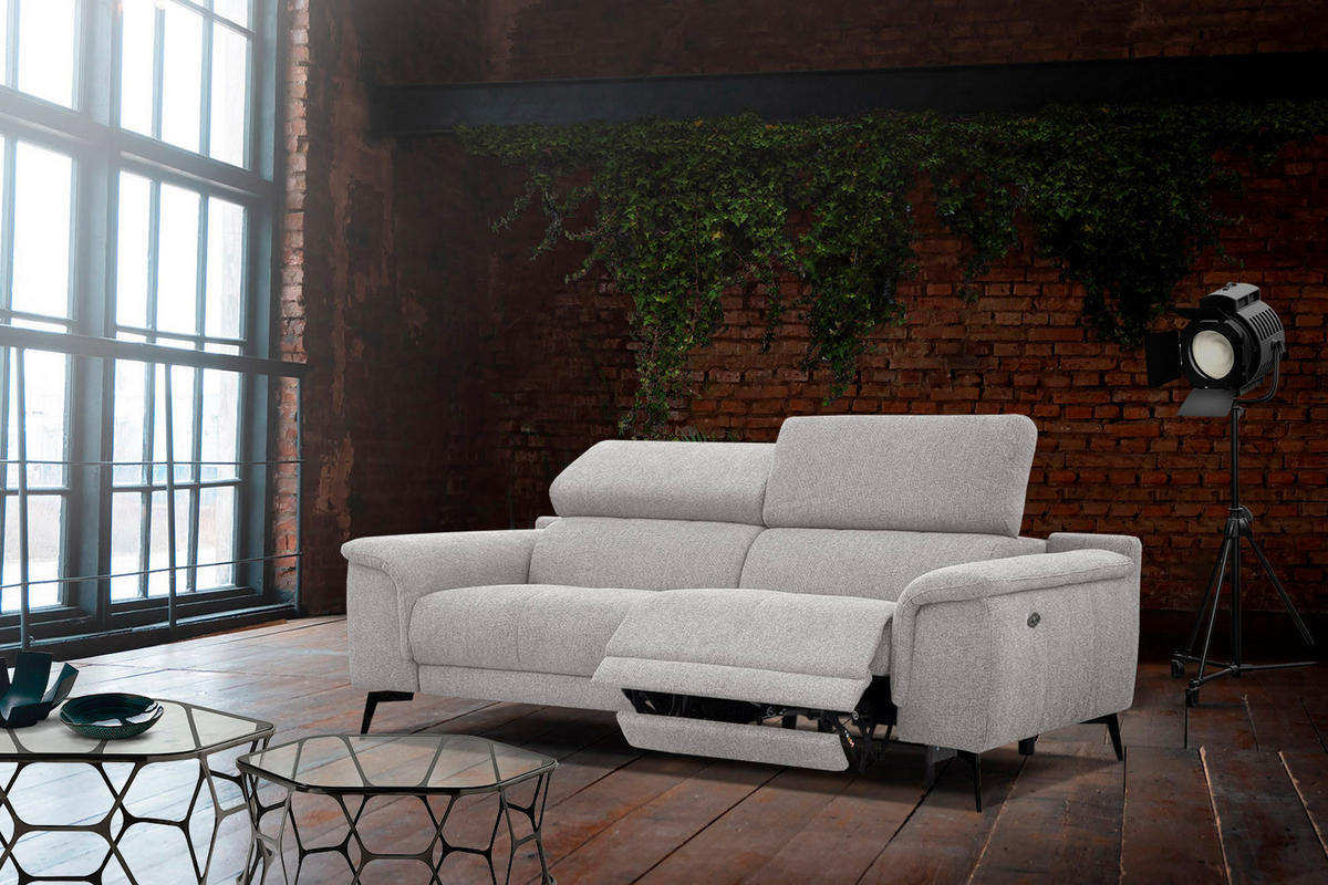 RELAXSOFA FIERO 3-Sitzer mit 1 Relaxfunktion, hellgrau - Hellgrau/Schwarz, Holzwerkstoff/Textil (212/82/103cm) - Courtois Laville