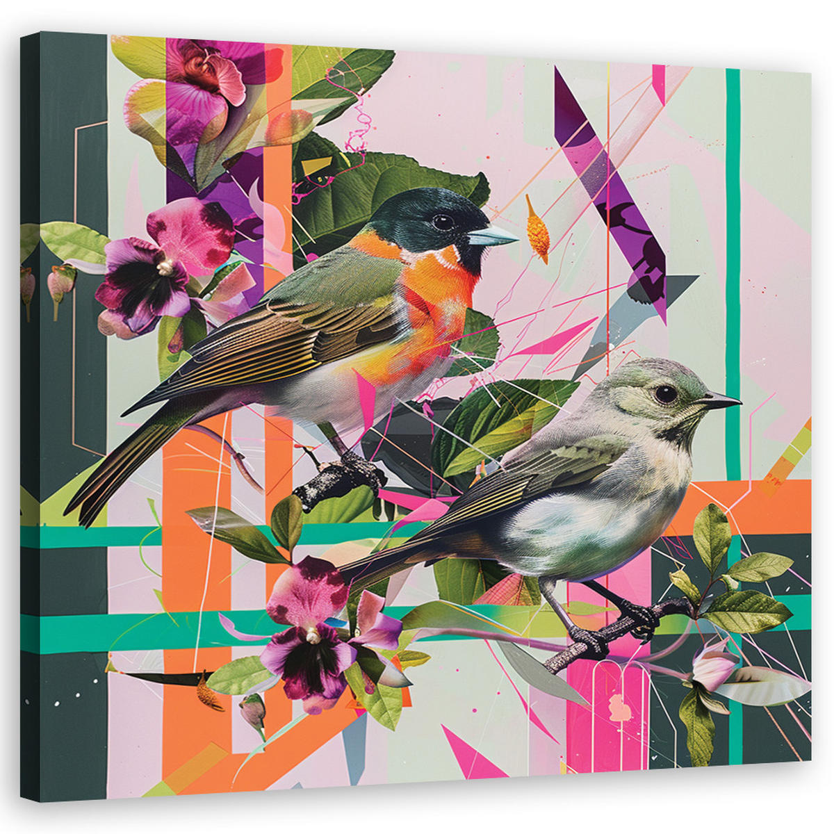 WANDBILD vögel abstrakt bunt - Multicolor, Textil (50/50cm) - Feeby