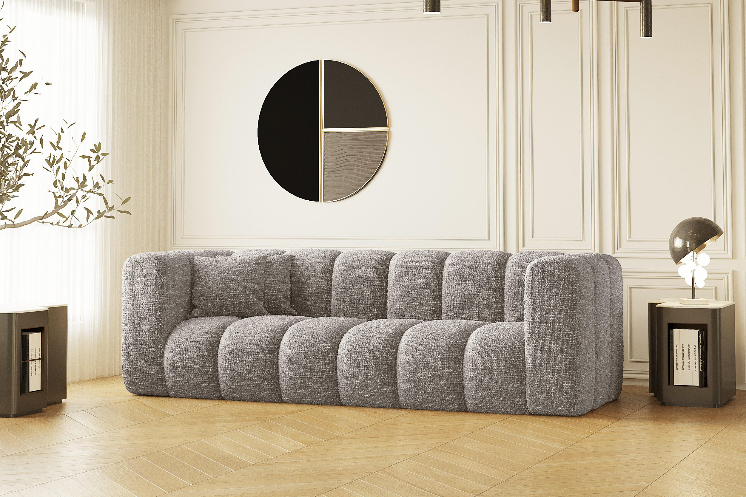 COUCH Dreisitzer-Sofa Grand Modular Stoff Haga Hellgrau - Hellgrau, Holz (230/70/91cm) - Kaiser Möbel