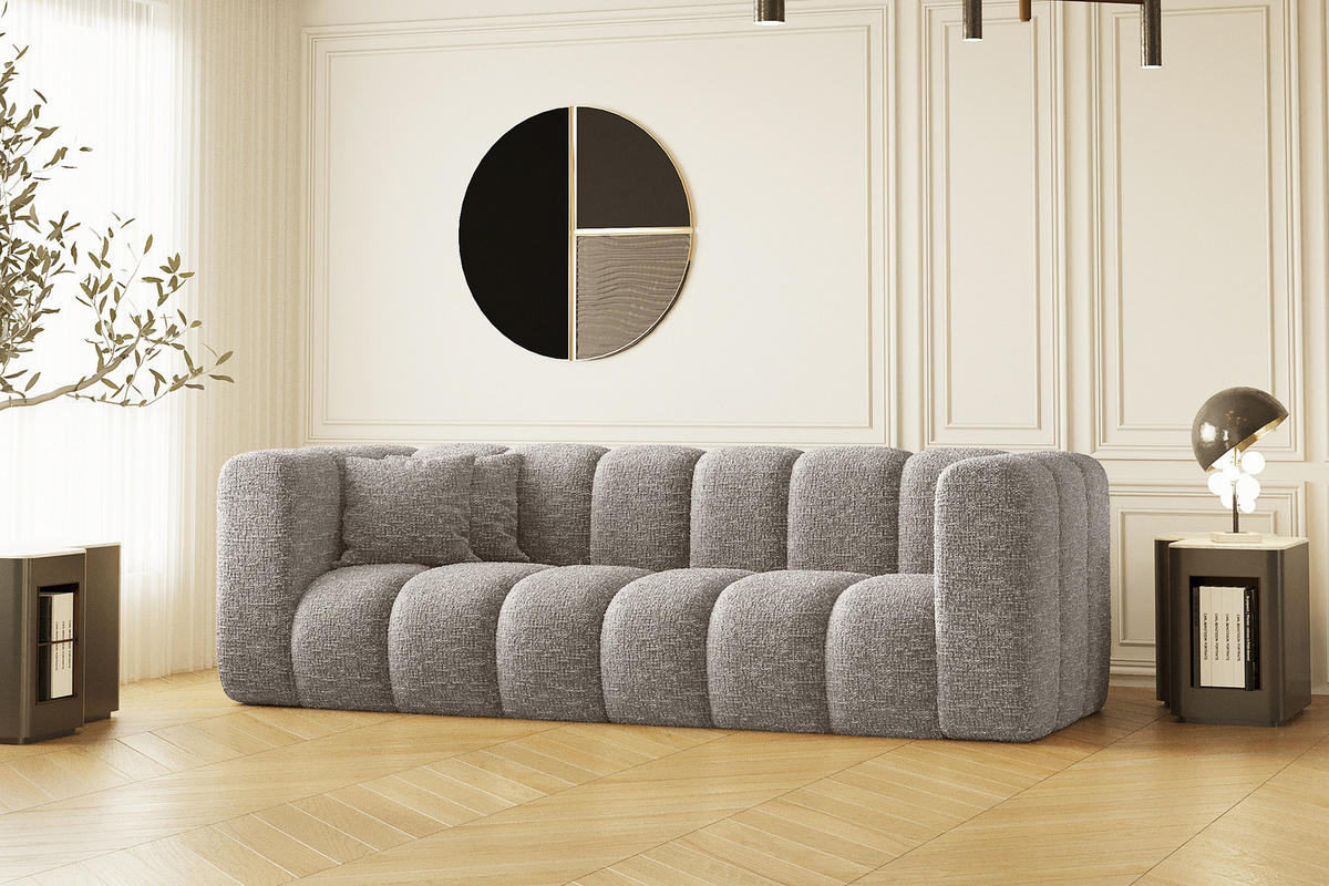 COUCH Dreisitzer-Sofa Grand Modular Stoff Haga Hellgrau - Hellgrau, Holz (230/70/91cm) - Kaiser Möbel