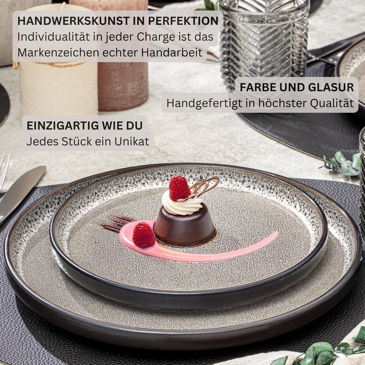SPEISETELLER SET LUXOR - 6 teilig aus Steingut - Beige, Stein (26.5cm) - Sänger