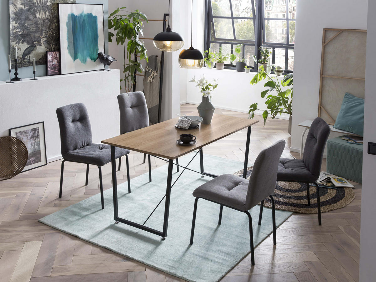 ESSZIMMERTISCH JOONA - 140x70 cm - MDF mit Akazie-Dekor, Gestell Metall - Naturfarben, Metall (70/140/73cm) - TPFLiving