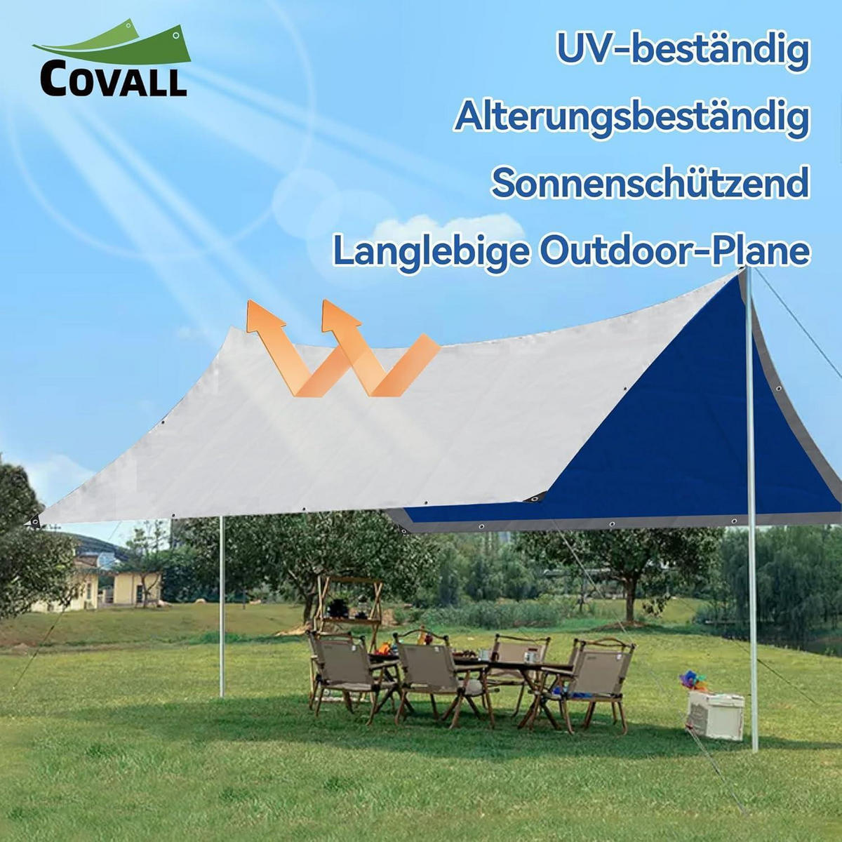 PLANE 3 x 5 m Silber/Blau 75g/m² Wasserdicht UV-beständig - Multicolor, Kunststoff (30/25/4cm)