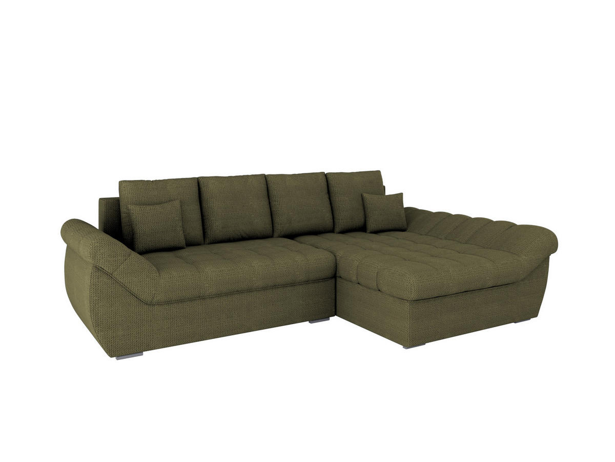 ECKSOFA ZAYA mit Schlaffunktion L-Form, Sofa mit Bettkasten, Wohnzimmersofa, Couch, Soffa, Bettsofa, RECHTS-Grün - Grün, Holz (279/175cm) - Homesy