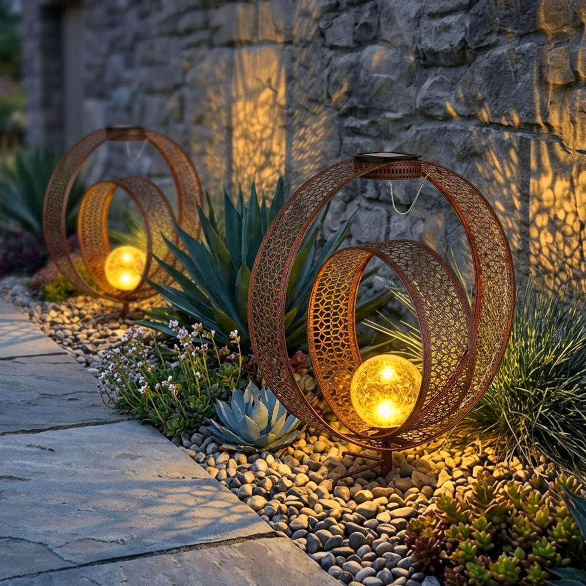 2X LED AUSSENLEUCHTE Solarleuchte Braun - Braun, Glas (30/20/42cm) - Globo Lighting