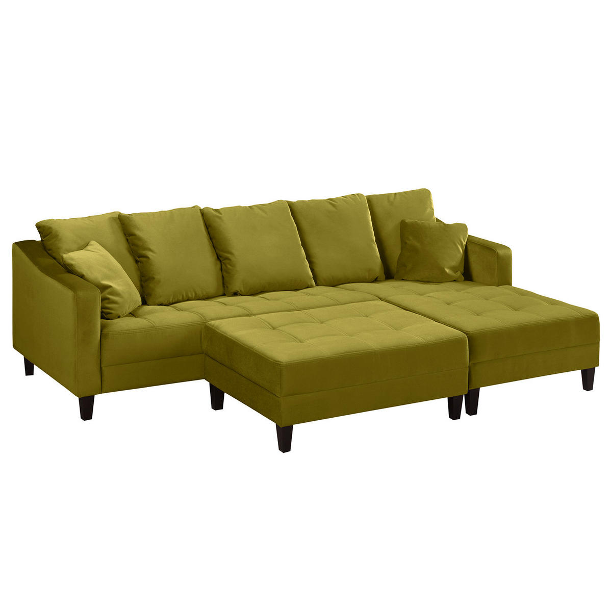 ECKSOFA mit Ottomane - Samt - Olivgrün, Textil (254/165cm) - home24