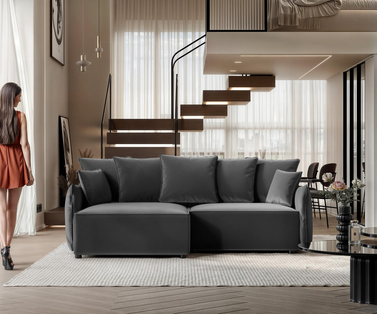 ECKSOFA LEON mit Schlaffunktion und Bettkasten Dunkelgrau - Dunkelgrau, Holzwerkstoff/Kunststoff (250/160cm) - Idohome