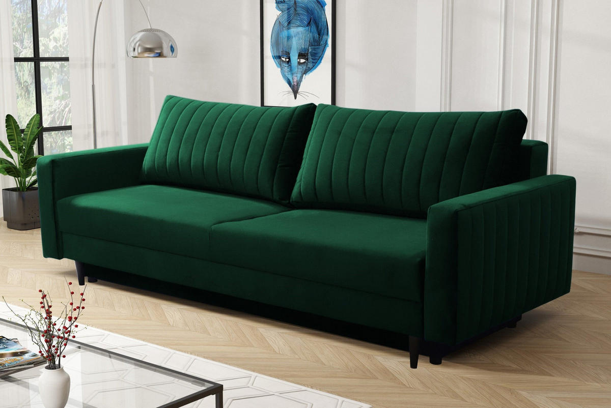 SCHLAFSOFA PALMO, Sofa mit Schlaffunktion und Bettkasten, Farbe: Grün, Velourstoff - Grün, Textil (220/86/94cm) - Sepro Meble