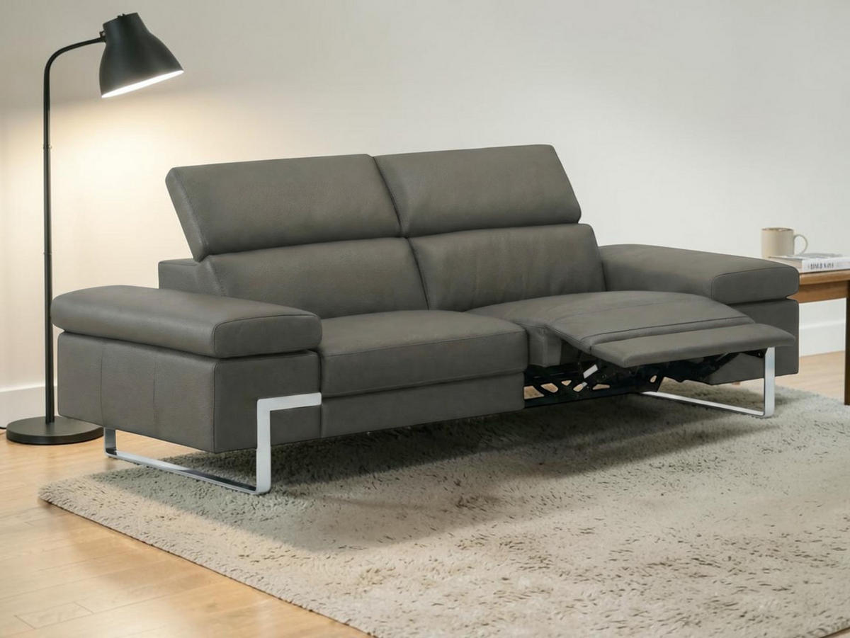 3-SITZER Sofa Opera Echtleder mit 1 x Relaxfunktion Greige - Greige, Leder/Metall (223/75/109cm)
