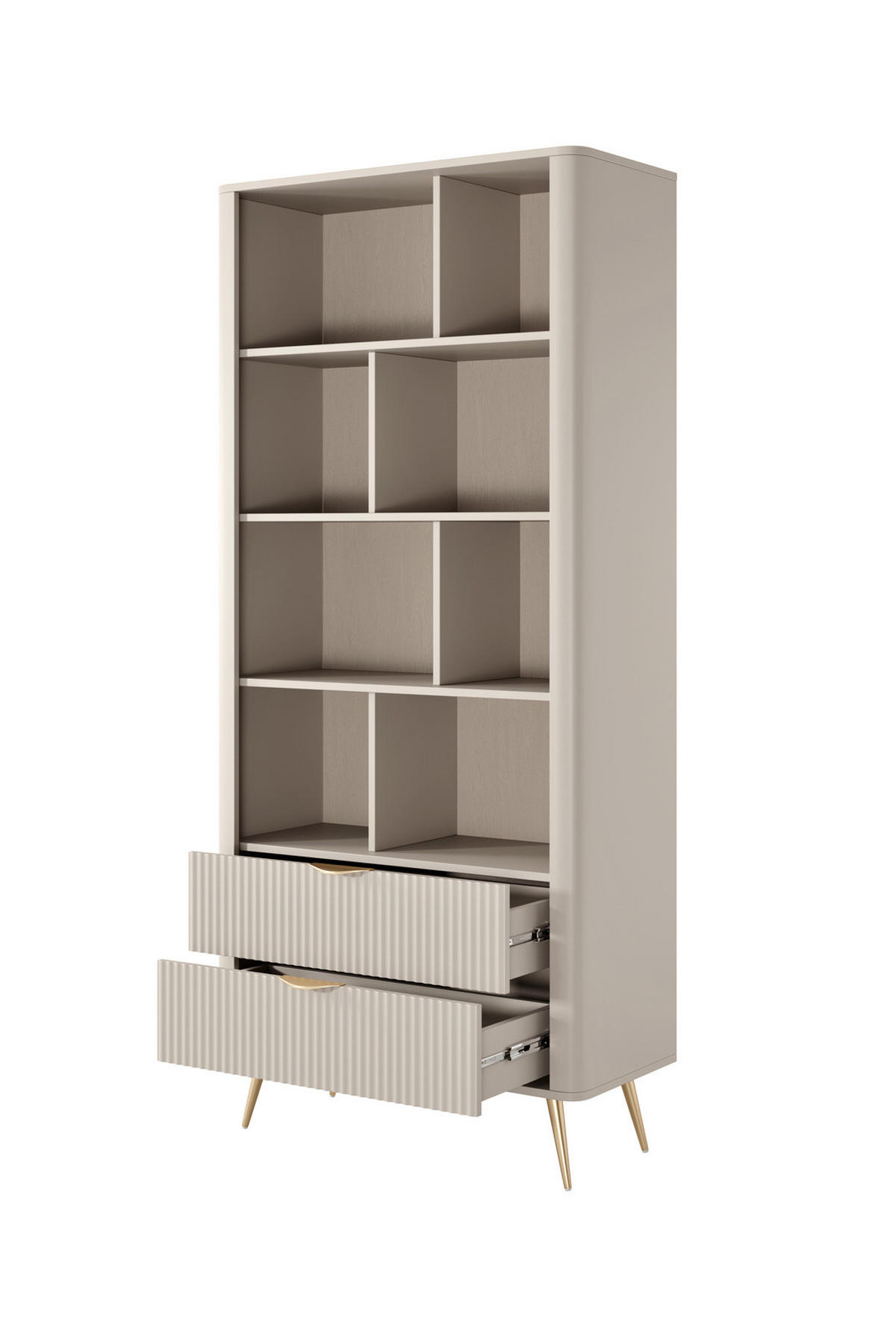 STANDREGAL Flore 88 cm Beige / Gold - mit Schubladen und 8 Fächern - Beige/Gelb, Holz/Holzwerkstoff (88/194/38cm) - Ravio
